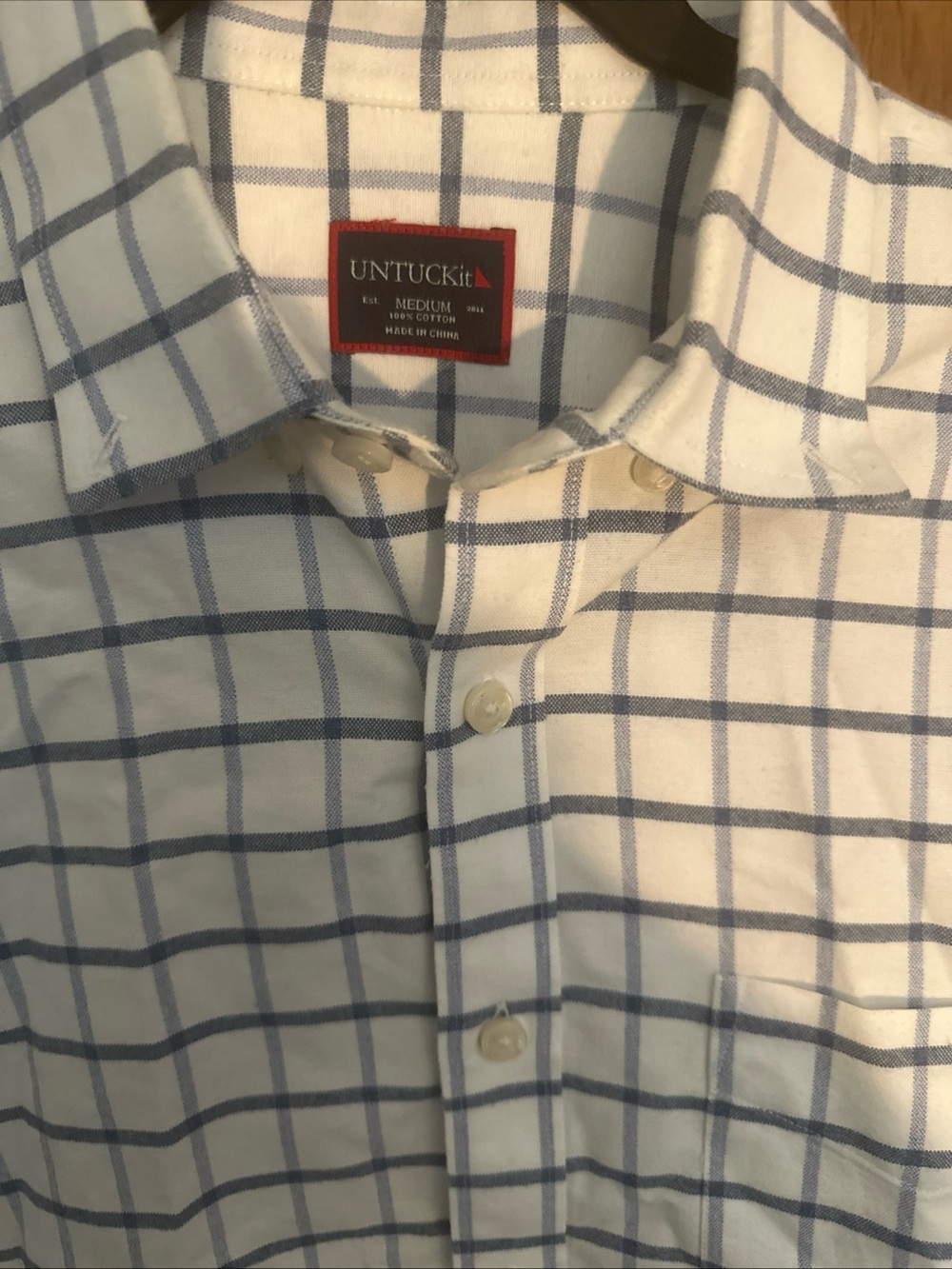 UNTUCKit White Shirt with Blue Windowpane Check